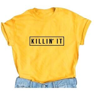 NWT ~ Women's Yellow "Killin' It" T-Shirt Summer Top ~ Size LARGE